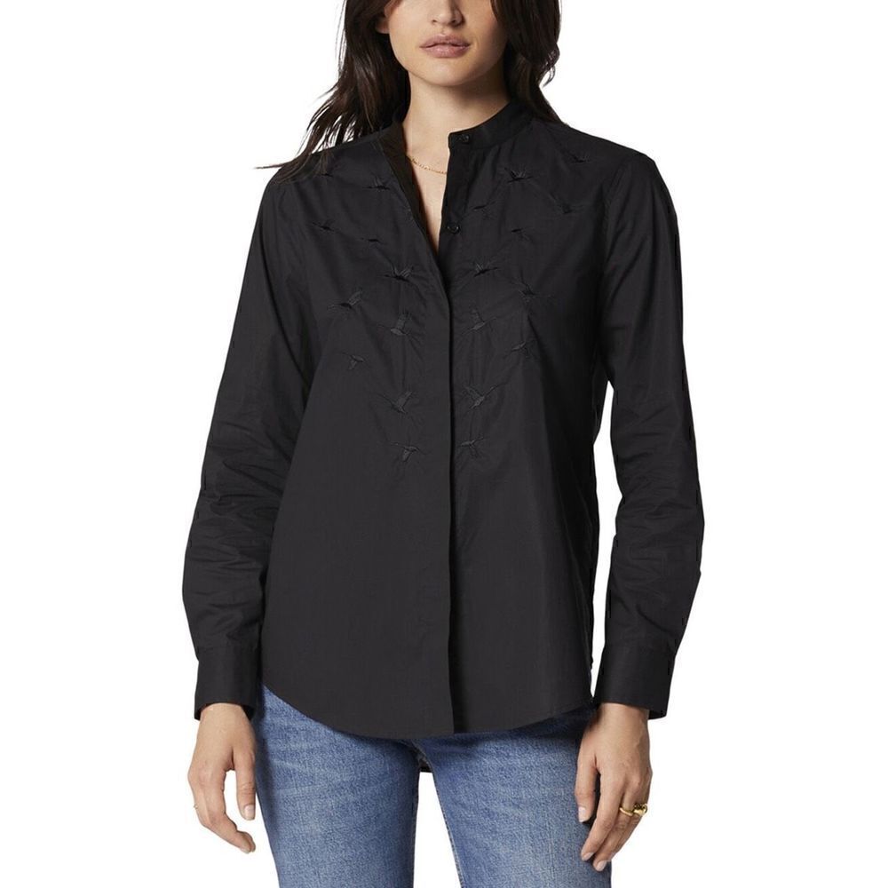 Equipment Cherine Collarless Button up Embroidered Shirt NEW